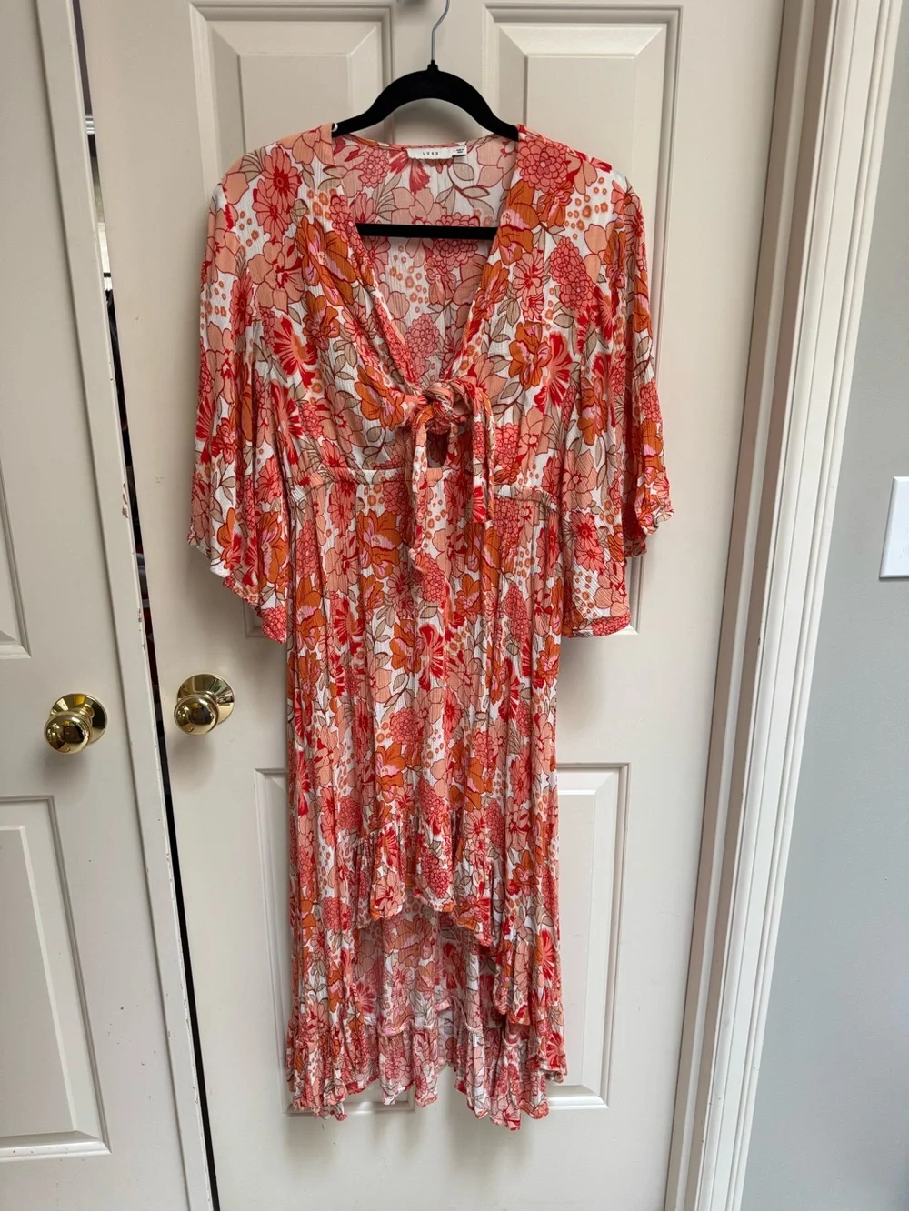 Lush Coral and Peach Floral High-Low Midi Dress